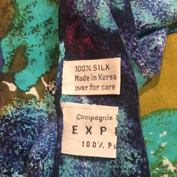 Express Jewel Tone Watercolor 100% Silk Scarf-Size  10x84 - Picture 7 of 8